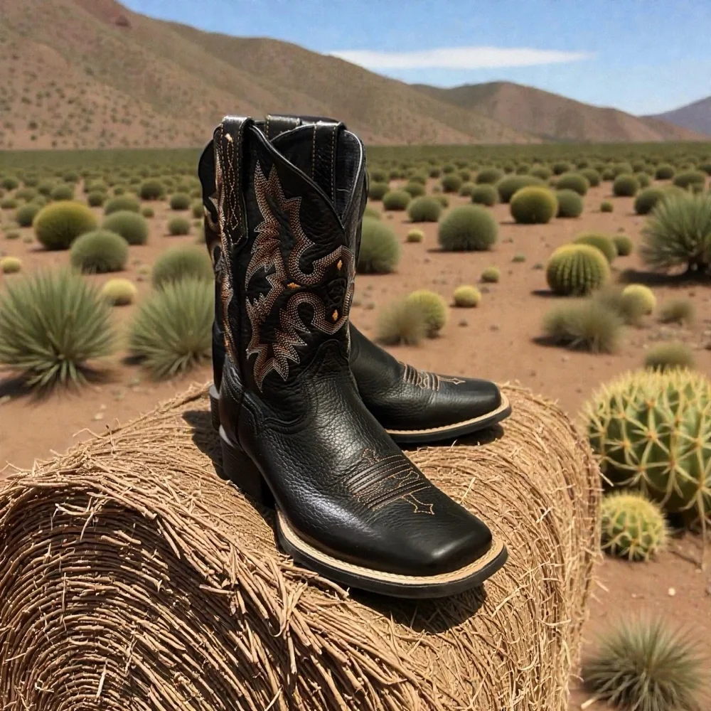 Ariat Boys Square Toe Tombstone Leather Western Cowboy Boots
